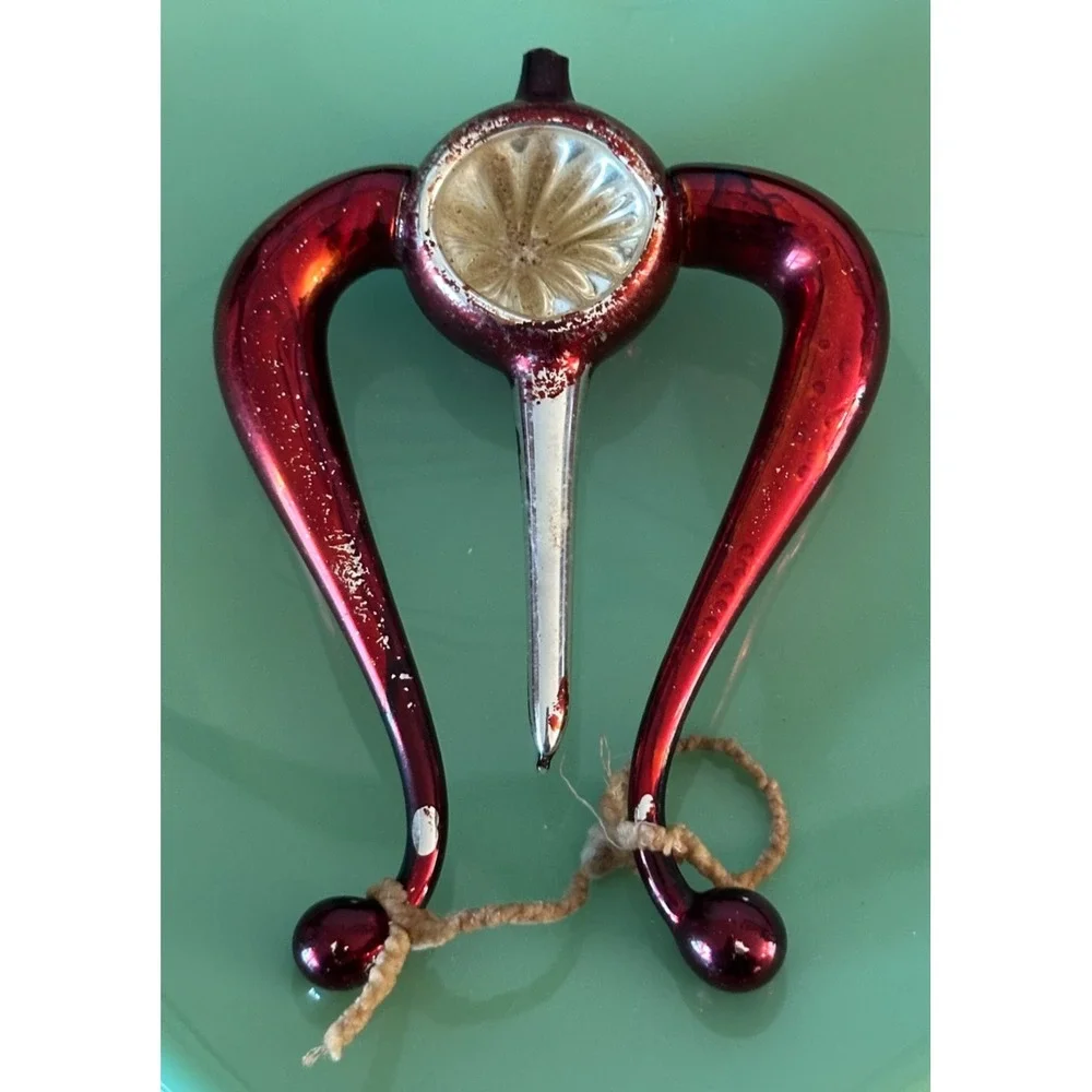 Antique‎ Mercury Blown Glass Christmas Ornament Reflector Lyre Red